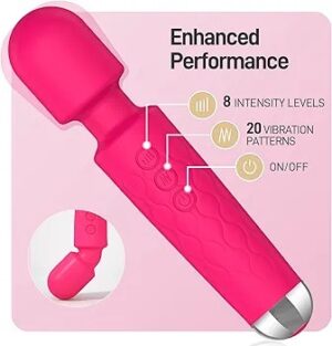 Vibrator Wand, Wand Vibrator 20 Patterns & 8 Intensity, Wand Massager sex toy for Woman Pleasure Quiet,  Toy for Female (Rose red, black, purple)